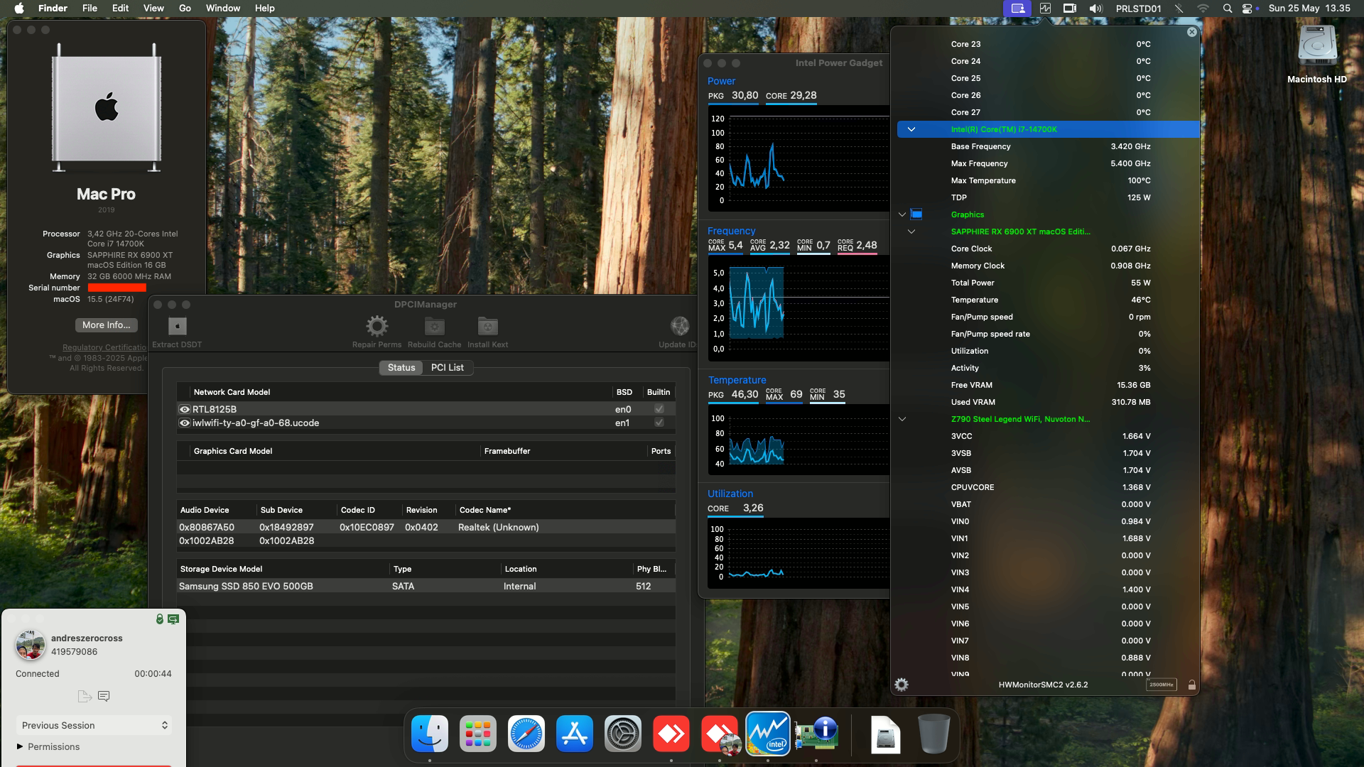 Success Hackintosh macOS Sequoia 15.5 Build 24F74 in Asrock Z790 Steel Legend Wifi + Intel Core i7 14700K + Sapphire RX 6900 XT